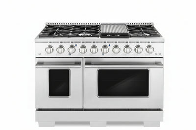 48 In. Vista Collection 6.6 Cu. Ft. Double Oven Gas Range, 8 Burners, LED Panel, Cast Iron Grates, Stainless Steel