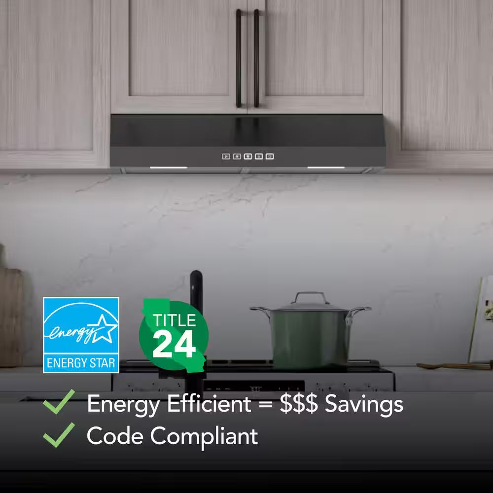 Glacier 36 In. 350 MAX Blower CFM Convertible under Cabinet 1.5 Sones Black Stainless Range Hood
