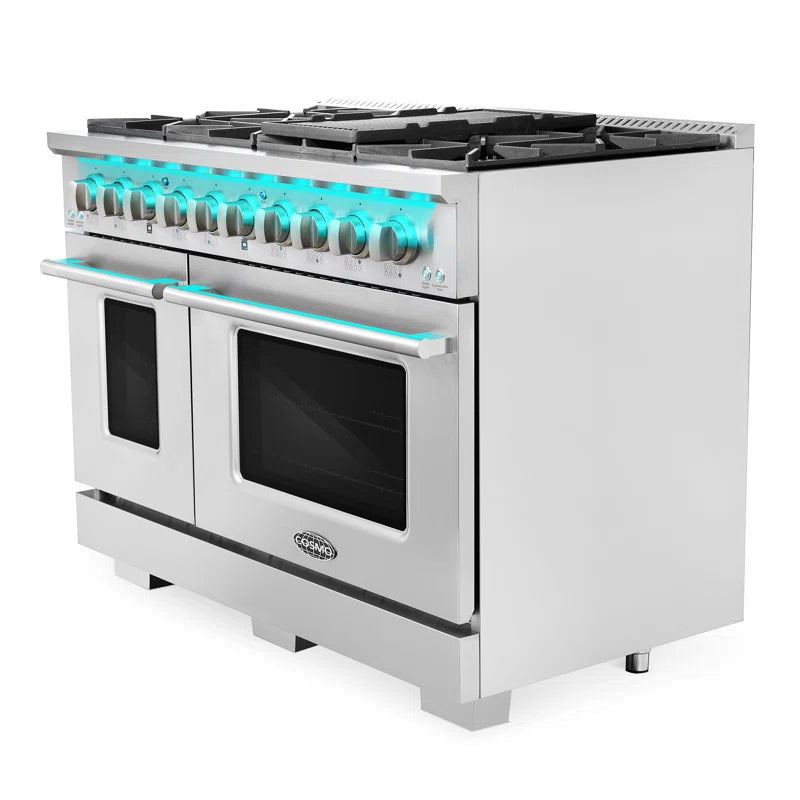 48 In. Vista Collection 6.6 Cu. Ft. Double Oven Gas Range, 8 Burners, LED Panel, Cast Iron Grates, Stainless Steel