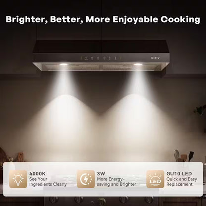36 In. 900 CFM Ducted under Cabinet Range Hood in Stainless Steel and Black Glass with LED Lights and 2-Mesh Filters