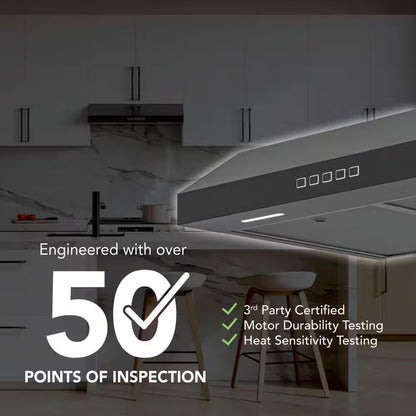 Glacier 36 In. 350 MAX Blower CFM Convertible under Cabinet 1.5 Sones Black Stainless Range Hood