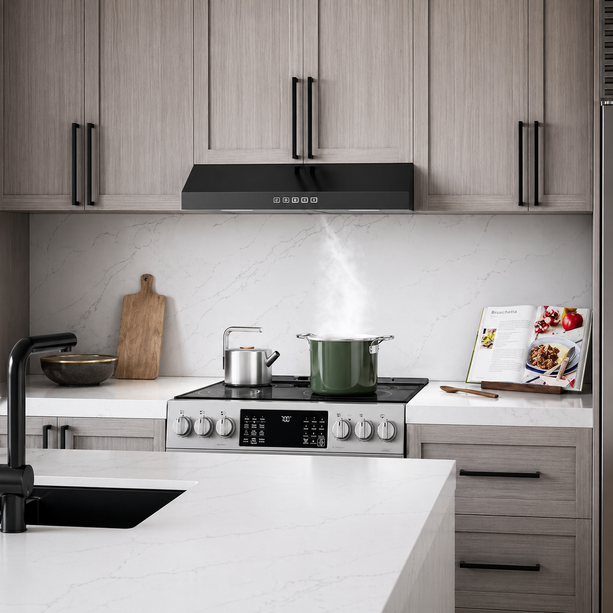 Glacier 36 In. 350 MAX Blower CFM Convertible under Cabinet 1.5 Sones Black Stainless Range Hood