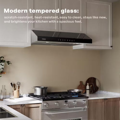 36 In. 900 CFM Ducted under Cabinet Range Hood in Stainless Steel and Black Glass with LED Lights and 2-Mesh Filters