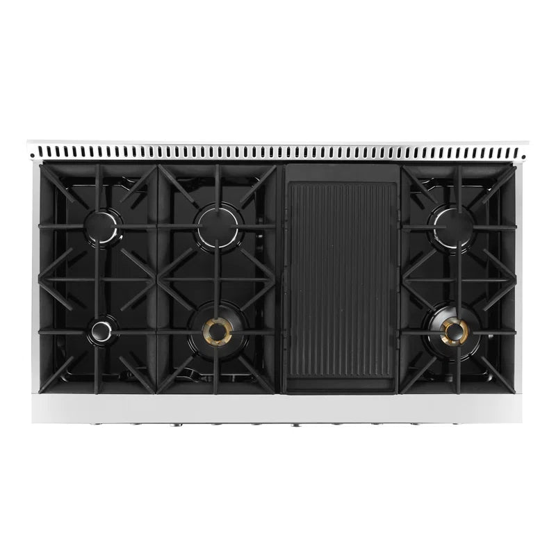 48 In. Vista Collection 6.6 Cu. Ft. Double Oven Gas Range, 8 Burners, LED Panel, Cast Iron Grates, Stainless Steel