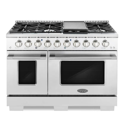 48 In. Vista Collection 6.6 Cu. Ft. Double Oven Gas Range, 8 Burners, LED Panel, Cast Iron Grates, Stainless Steel