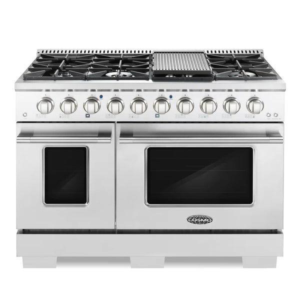 48 In. Vista Collection 6.6 Cu. Ft. Double Oven Gas Range, 8 Burners, LED Panel, Cast Iron Grates, Stainless Steel
