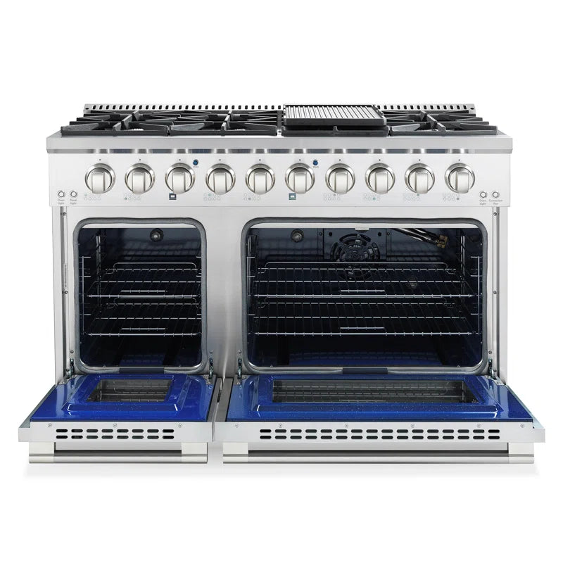 48 In. Vista Collection 6.6 Cu. Ft. Double Oven Gas Range, 8 Burners, LED Panel, Cast Iron Grates, Stainless Steel